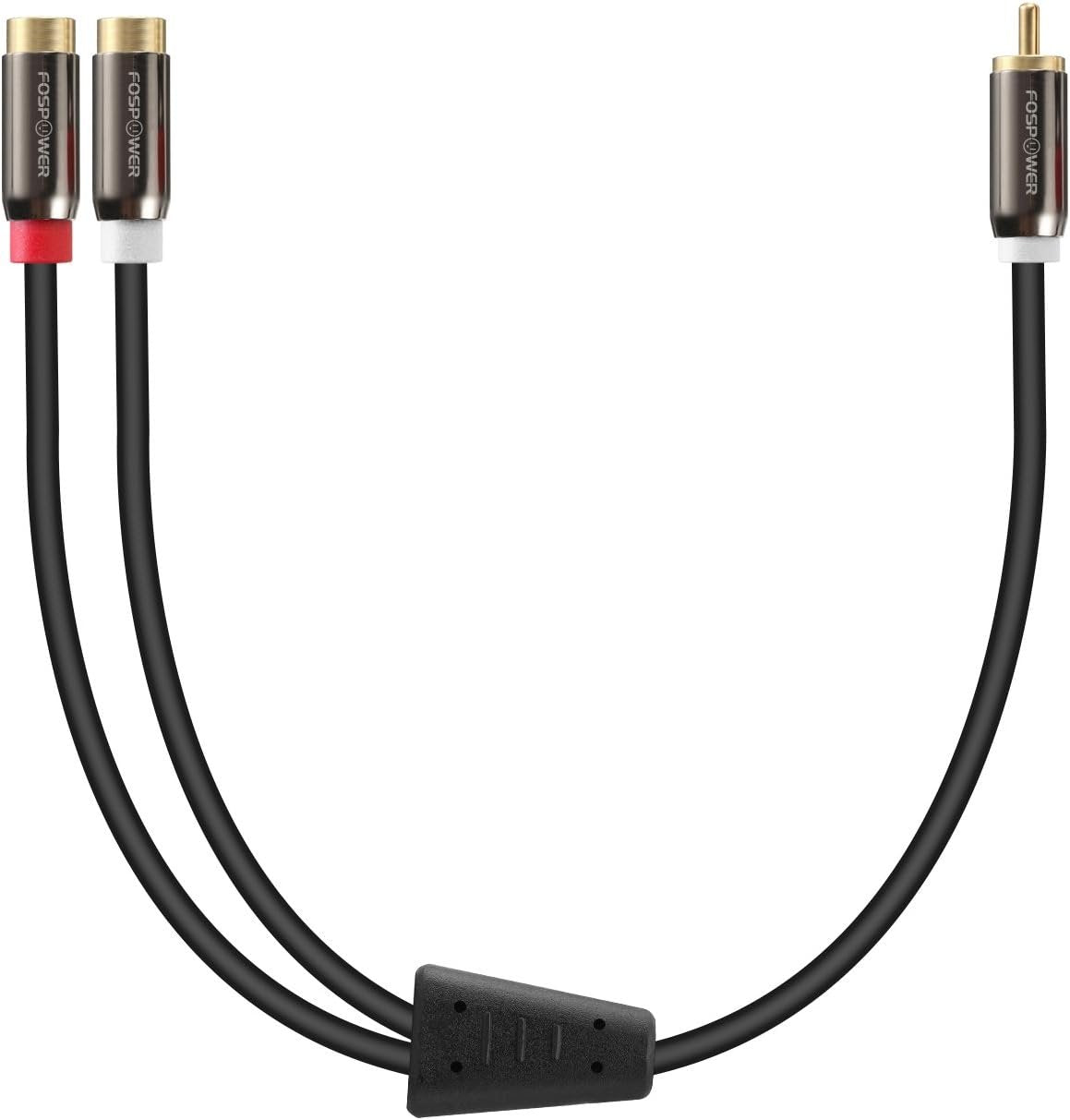 FosPower Y Adapter [8 inch] 1 RCA (Male) to 2 RCA (Female) Stereo Audio Adapter Cable [24k Gold Plated] 1 Male to 2 Female Y Splitter Connectors Extension Cord