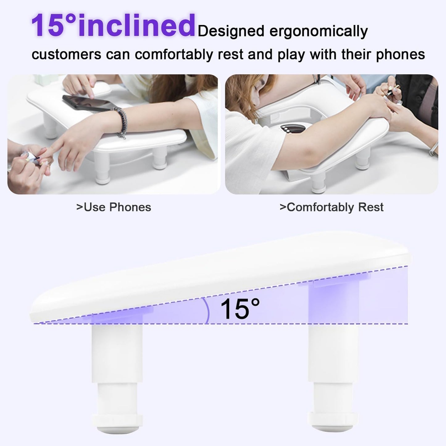 REASOR Adjustable Height Arm Rest for Nails,15° Tilted Design, PU Leather Memory Foam Cushion, Ideal for Nail Technicians and Nail Care, Large Bottom Space, Fits 90% of Nail Dryers, Portable and Easy to Store