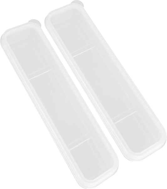 2Pcs Simple Utensil Holder with Lid, Portable Flatware Box Travel Tableware, Transparent Storage Box, Holder Travel Chopstick Case Spoon Case Fork Holder for Lunch