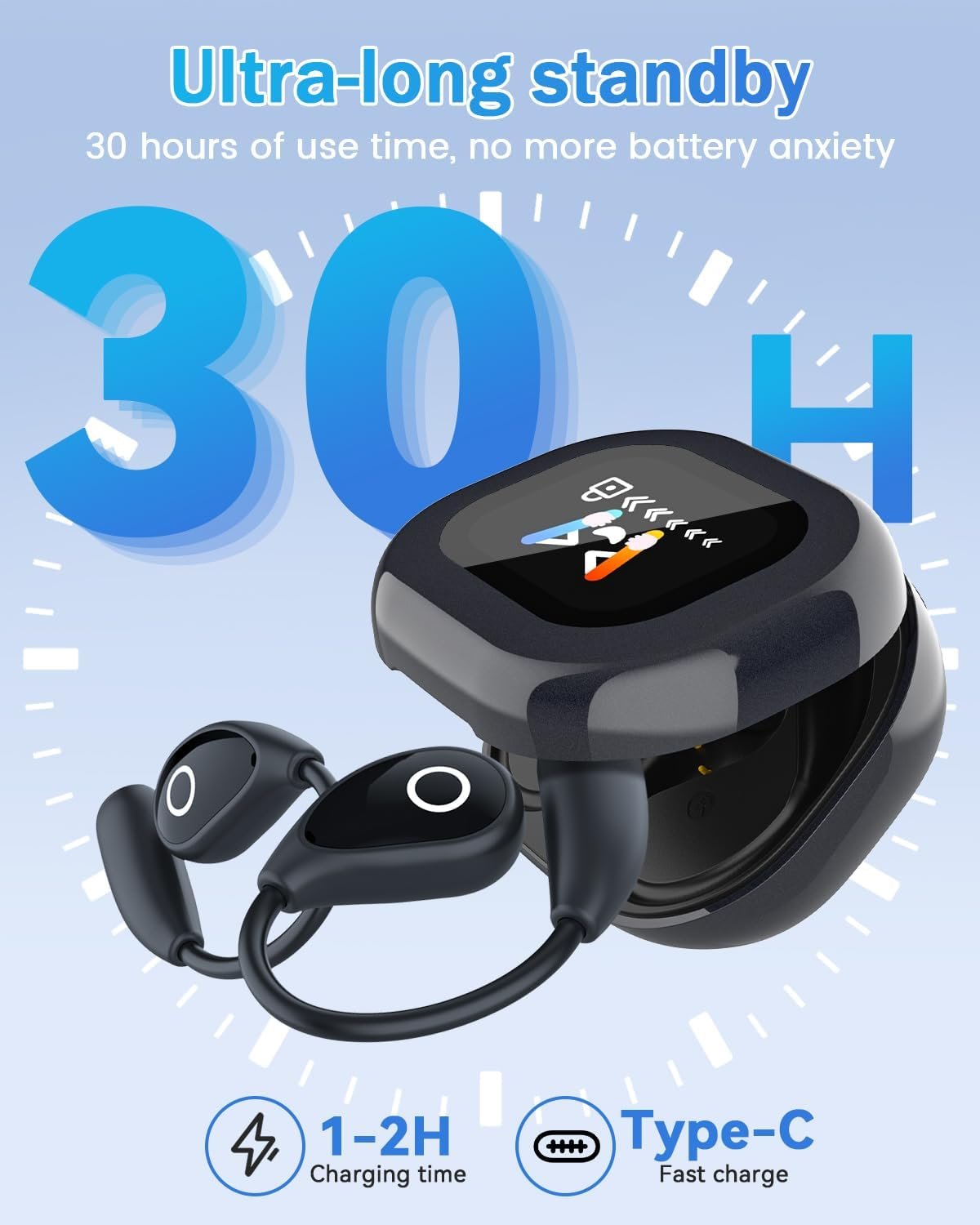 Translation Earbuds Real Time Open Ear Headphones, LCD Touch Screen 3-in-1 AI Translator Earbuds, 164 Language Translator Earpiece with ENC Mic, Translation Headphones for Travel Business Learning