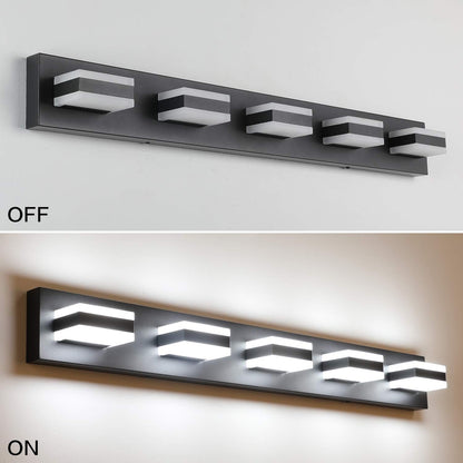 SOLFART Dimmable LED Modern Black Bathroom Vanity Lights Over Mirror 5 Lights Acrylic Bath Wall Lighting S8568 (5 Lights)