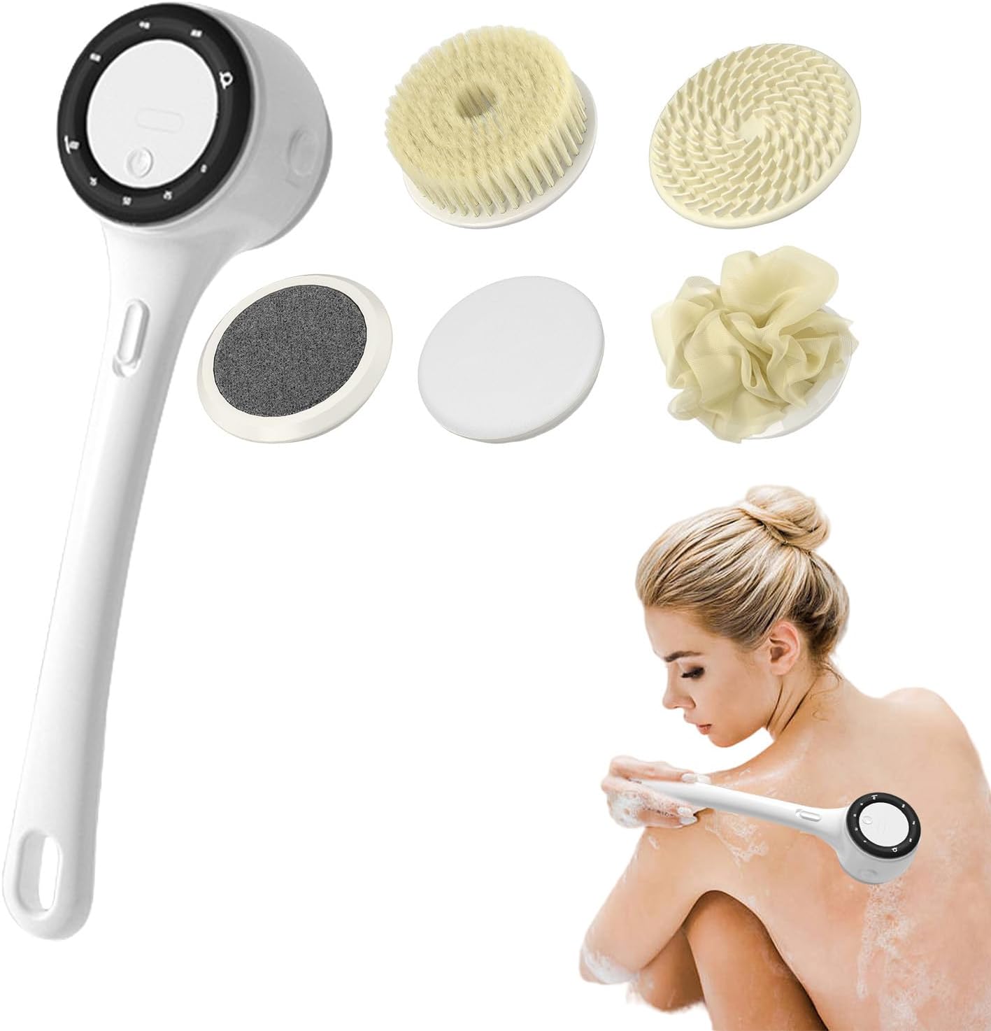 Electric Back Scrubber For Shower, Long Handle Bath Brush, 3 Intensity Settings Body Cleaning Tool For Women, Men, Teens, Elderly, Deep Pore Cleansing, Hot Weather