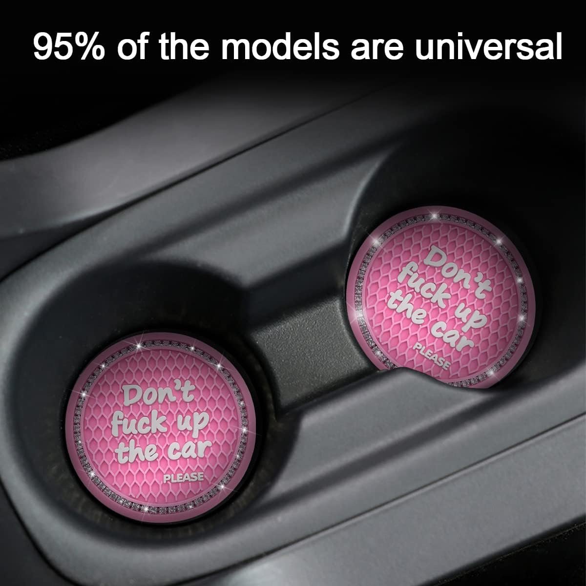 2 Pack Bling Car Coasters for Cup Holder, Crystal Rhinestone 2.75 in Cup Holder Coaster, Silicone Anti-Slip Insert Cup Mats for Women, Interior Accessories Universal for Most Cars (Pink)