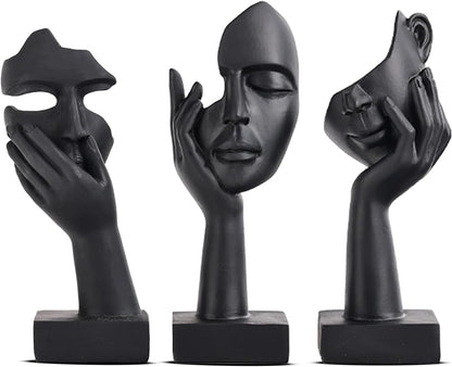 Black Home Decor Accent Art Woman Face Statue Collectible Statue for Modern Home Living Room Bookshelf Black Desk Decor 3 Pieces Set