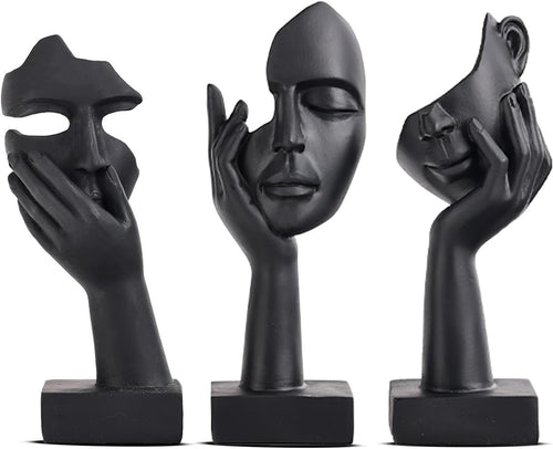 Black Home Decor Accent Art Woman Face Statue Collectible Statue for Modern Home Living Room Bookshelf Black Desk Decor 3 Pieces Set