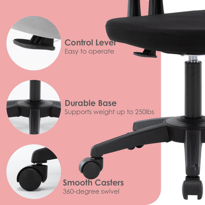 Moustache Task Office Desk Chair, Armless Executive Office Chair with Adjustable Height and Swivel Wheels for Home Studying Gaming (Black)