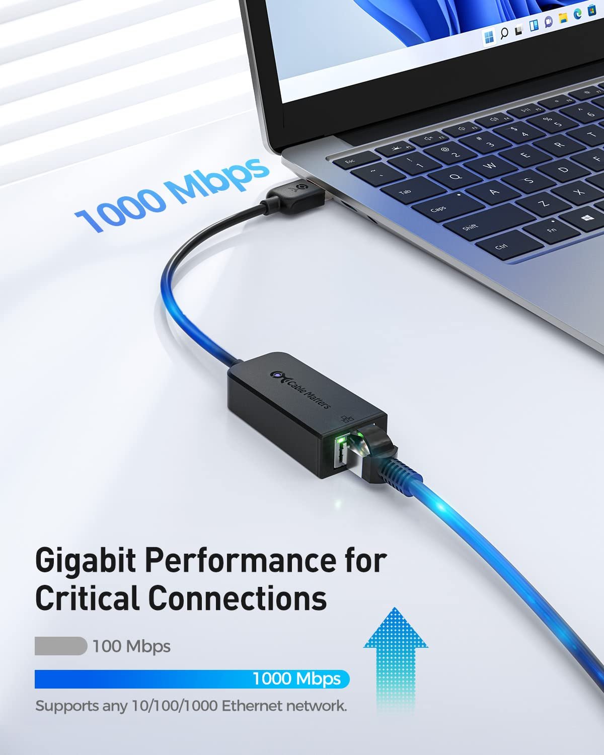 Cable Matters USB to Ethernet Adapter (USB 3.0 to Ethernet) Supporting 10/100/1000 Mbps Ethernet Network in Black, Wired LAN Converter Compatible with MacBook Windows macOS Chrome OS