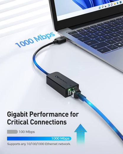 Cable Matters USB to Ethernet Adapter (USB 3.0 to Ethernet) Supporting 10/100/1000 Mbps Ethernet Network in Black, Wired LAN Converter Compatible with MacBook Windows macOS Chrome OS