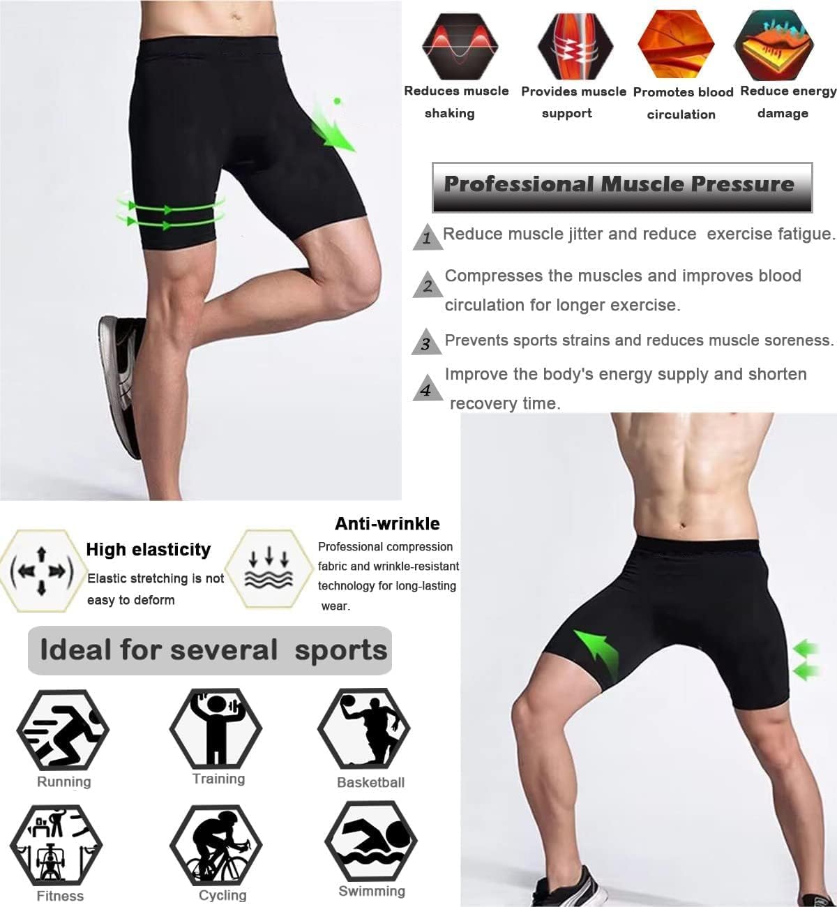 Smatstyle Men's Compression Shorts Running Shorts Sports Shorts Fitness Shorts Base Layer Short Gym Leggings Quick Dry Breathable