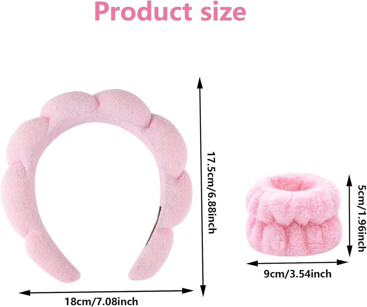 Spa Headbands for Women,3 Pcs Makeup Headband and Wrist Washband Set Skincare Headbands,for Face Washing, Spa,Shower, Makeup Removal Hair Accessories(Pink)
