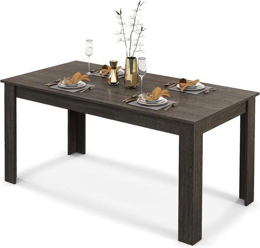 COSTWAY Dining Table for 4-6 People, 63” Rectangular Dining Room Table, Farmhouse Dinette Table with Large Computer Workstation, Modern Kitchen Table for Apartment, Living Room, Restaurant (Grey)