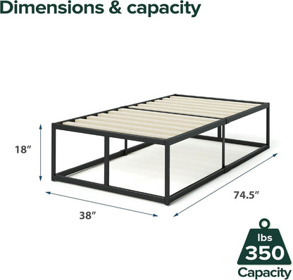 Zinus Twin Bed Frame - Joseph 18 Inch Metal Bed Frame with Wood Slat Support, No Box Spring Needed, Easy Assembly - Minimalist Platform Bed Frame with Underbed Storage Space, 5 Year Warranty, Twin