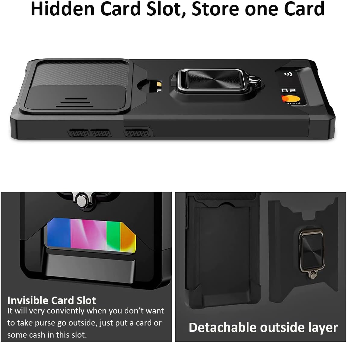 JOYCHER for iPhone 16 Pro Max Case Phone Cover Slide Camera Cover & Card Holder Slot 360° Ring Kickstand Tough Heavy Duty Defender Armor Shockproof Military for iPhone 16 Pro Max Case