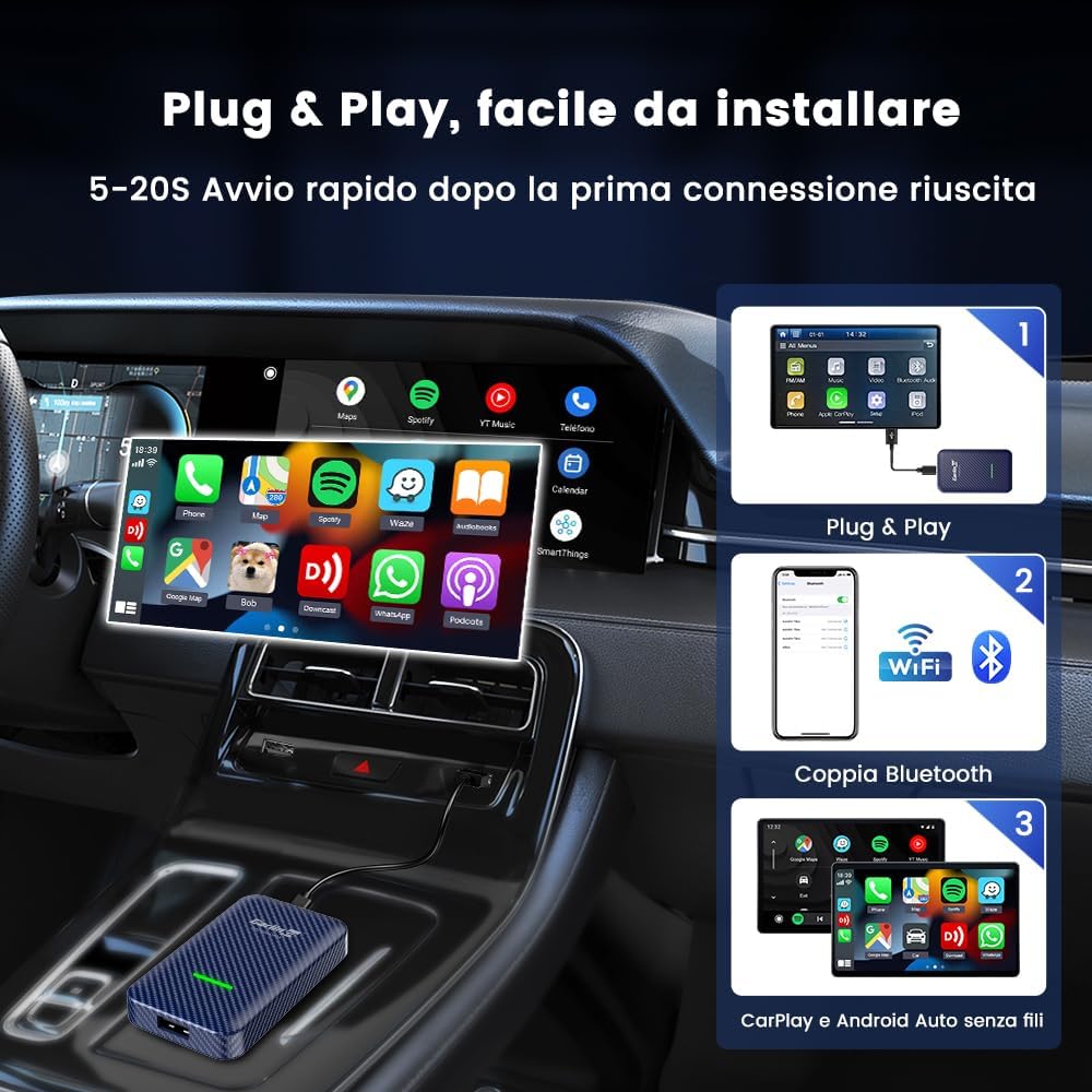 Carlinkit 4.0 Apple CarPlay and Android Auto Wireless Adapter 2 in 1 for CarPlay Wired Car Model Year: 2016-2023, Plug & Play, Support Online Update/Messages/Maps/Music...