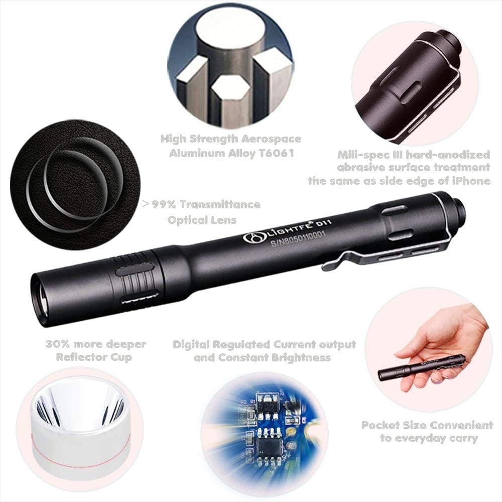 LIGHTFE Tactical Flashlight Pen Light with LED Source 3 Modes IPX-6 Waterproof Rate Pocket Size for Doctors and Nurses, Emergency Light, Dog Walking (D11)