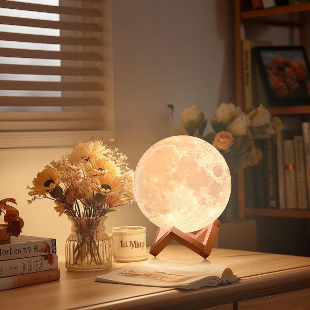 CPLA Moon Lamp Upgrade 128 Colors, 5.9inch/ 15cm 3D Night Light Wooden Stand & Remote/Touch Control and USB Rechargeable, Gifts for Women Girls Boys Girlfriend Birthday