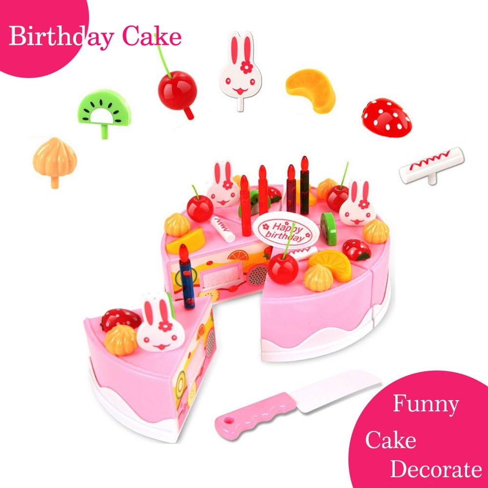 BigNoseDeer Birthday Cake Toy Food Play Set Pretend Play Children's Day Gift DIY Cutting Birthday Party Cake with Candles for Children Kids Babies Girls Classic Toy 37pcs