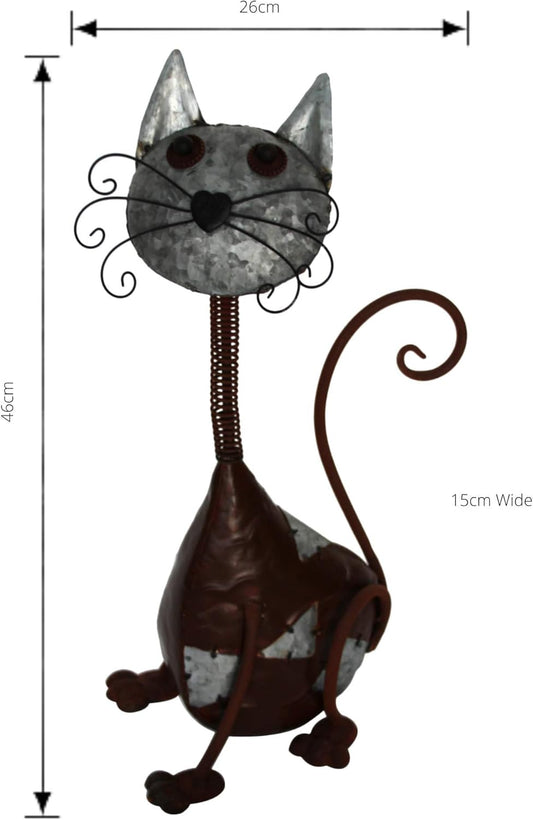Cat Decor Metal Art Sculpture Figurine Home Garden Decor 26x15x46cm