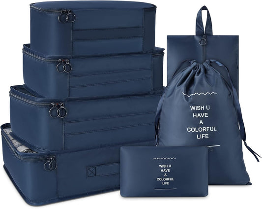 KTMOUW 7 Pieces Organizer Suitcase Suitcase Cubes Packing Organizer Cubes Travel Bags Luggage Packing Organizer Nylon Set, blue