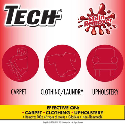 Tech Stain Remover - 8 oz Bottles - Effective Stain Remover Spray for Carpet, Clothing, Laundry, Upholstery and Other Washable Fabrics (Pack of 3)