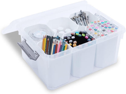 Citylife 17 QT Plastic Storage Bins with 6 Detachable Inserts Clear Storage Box with Lids Multipurpose Stackable Storage Containers for Organizing Crayon, Tool, Craft