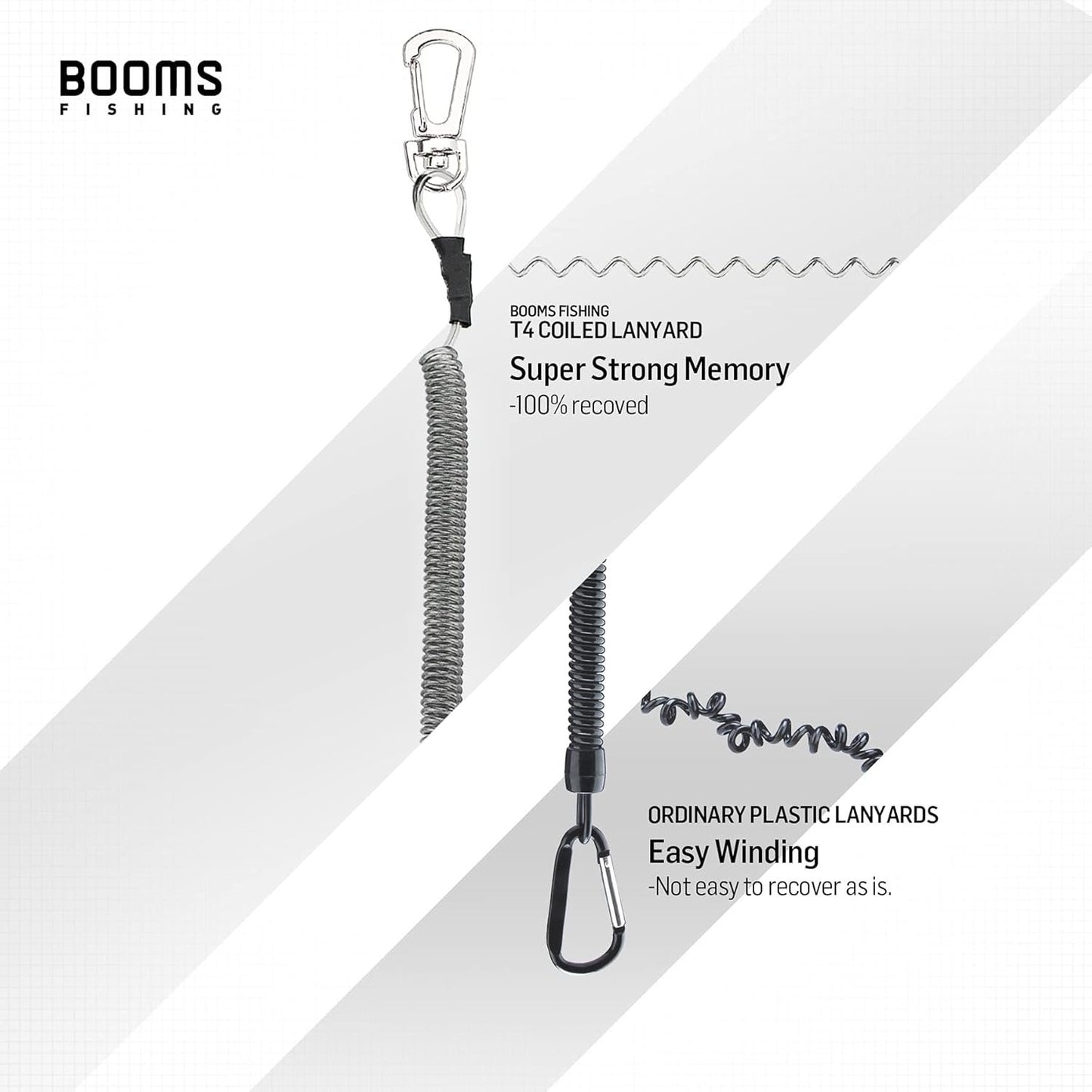 Booms Fishing T04 Fishing Lanyards Fishing Tool/Pole Safety Coil Lanyard Retractable Wire Inside Tup Cover