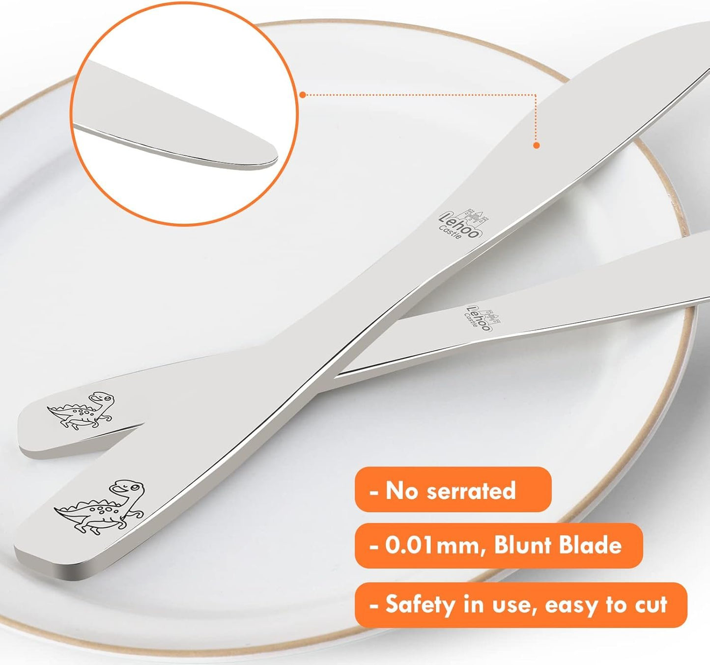 Lehoo Castle Kids Utensils - Stainless Steel Toddler Silverware Set With Forks, Spoons, Knives (Dinosaur x 6)