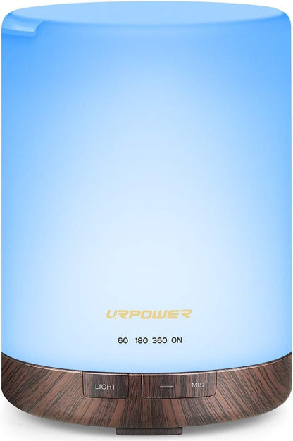 URPOWER 2nd Gen 300ml Aroma Essential Oil Diffuser Night Light Ultrasonic Air Cool Mist Humidifier with AUTO Shut Off and 6-7 Hours Continuous Diffusing and 4 Timer Settings for Home Office Yoga Spa