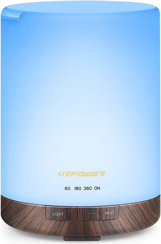 URPOWER 2nd Gen 300ml Aroma Essential Oil Diffuser Night Light Ultrasonic Air Cool Mist Humidifier with AUTO Shut Off and 6-7 Hours Continuous Diffusing and 4 Timer Settings for Home Office Yoga Spa