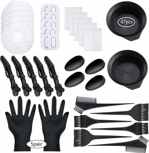 47 Piece Hair Coloring Kit - DIY Salon Dye Tools with Tinting Bowl, Dye Brush, Ear Cover, Gloves, Hair Dryers