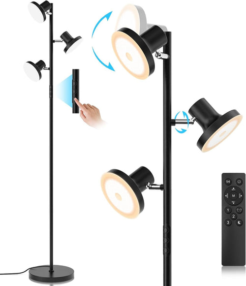 SIBRILLE 36W LED Tree Floor Lamp, Super Bright Standing Lamp with Remote & Touch Control, 4 Color Temperatures,3 Rotatable Lights, Dimmable Floor Lamps for Living Room, Bedroom, Office