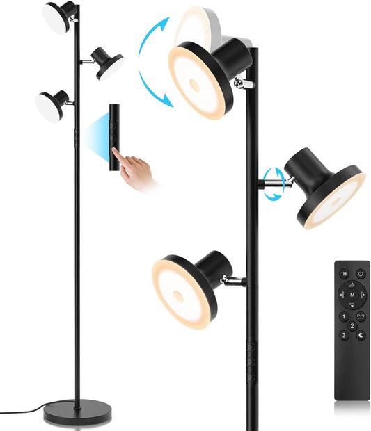 SIBRILLE 36W LED Tree Floor Lamp, Super Bright Standing Lamp with Remote & Touch Control, 4 Color Temperatures,3 Rotatable Lights, Dimmable Floor Lamps for Living Room, Bedroom, Office