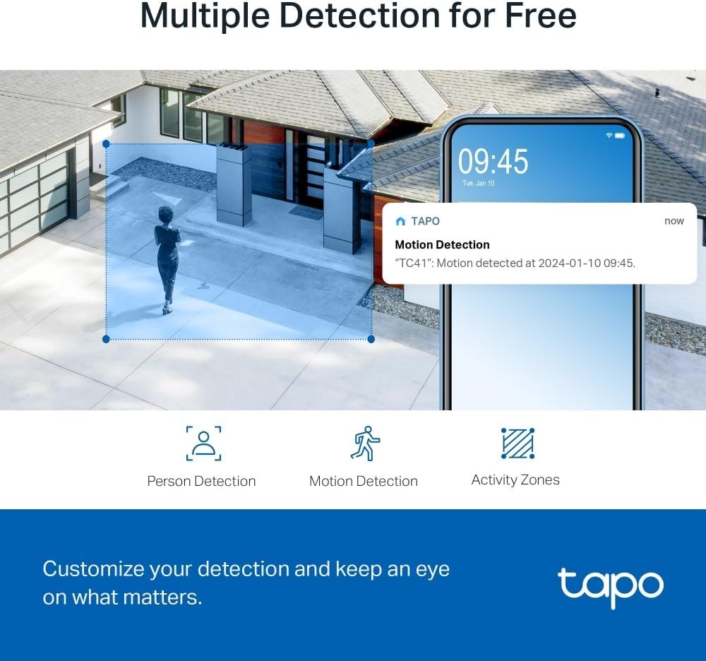 TP-Link Tapo Pan/Tilt Outdoor Security WiFi Camera, 2K, Full-Colour Night Vision, 360Â°, IP65, Smart AI Detection, Sound & Light Alarm, Up to 512 GB, SD Card Slot, No Hub Required (TC41)
