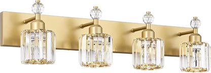 PRESDE Modern Crystal Bathroom Vanity Light 4 Light Gold Vanity Lighting Over Mirror Bathroom Wall Light Fixtures