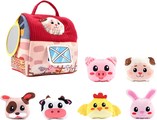 Générique Plush Barn Farm Animals, Stuffed Toy Pretend Play Set, Fun Learning Child Safe Hand Development with Mirror for Kids, Toddler, Boys, Girls, Preschool Children