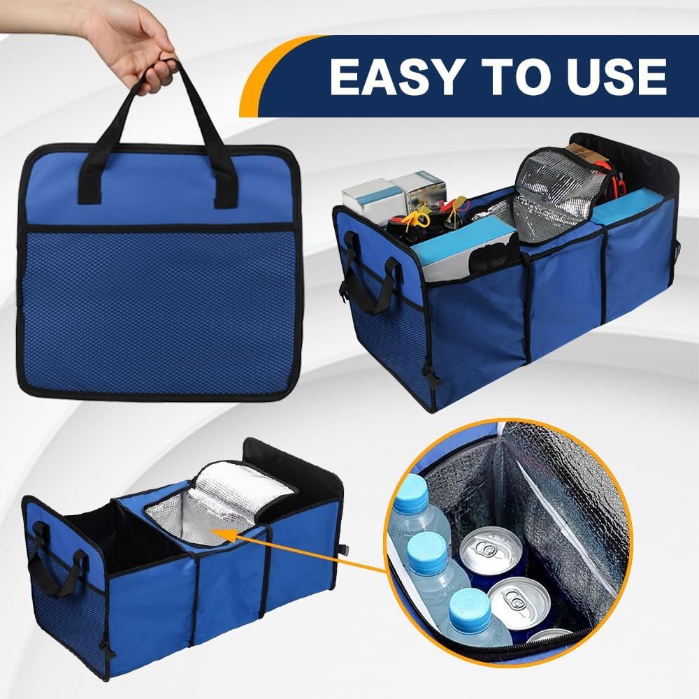 Wedcool Car Trunk Organizer, Auto Storage Bag, Trunk Organizer Storage with Insulation Cooler, Anti-slip Multi Compartments Trunk Storage, Car Interior Accessories Universal for SUV, Truck, Van (Blue)