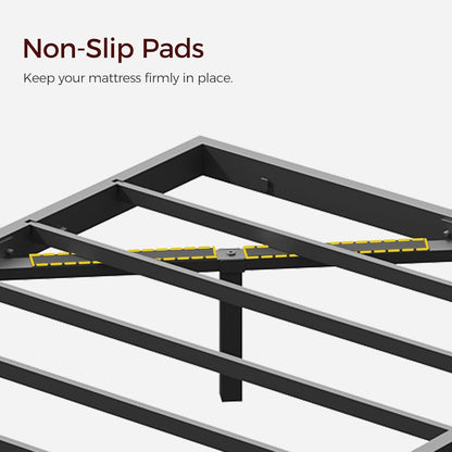 MAHANCRIS Full Size Floating Bed Frame, Metal Platform Bed with Power Strip and LED Strip, Metal Bed Frame with Storage Box, Soundless, No Box Springs Needed, Black