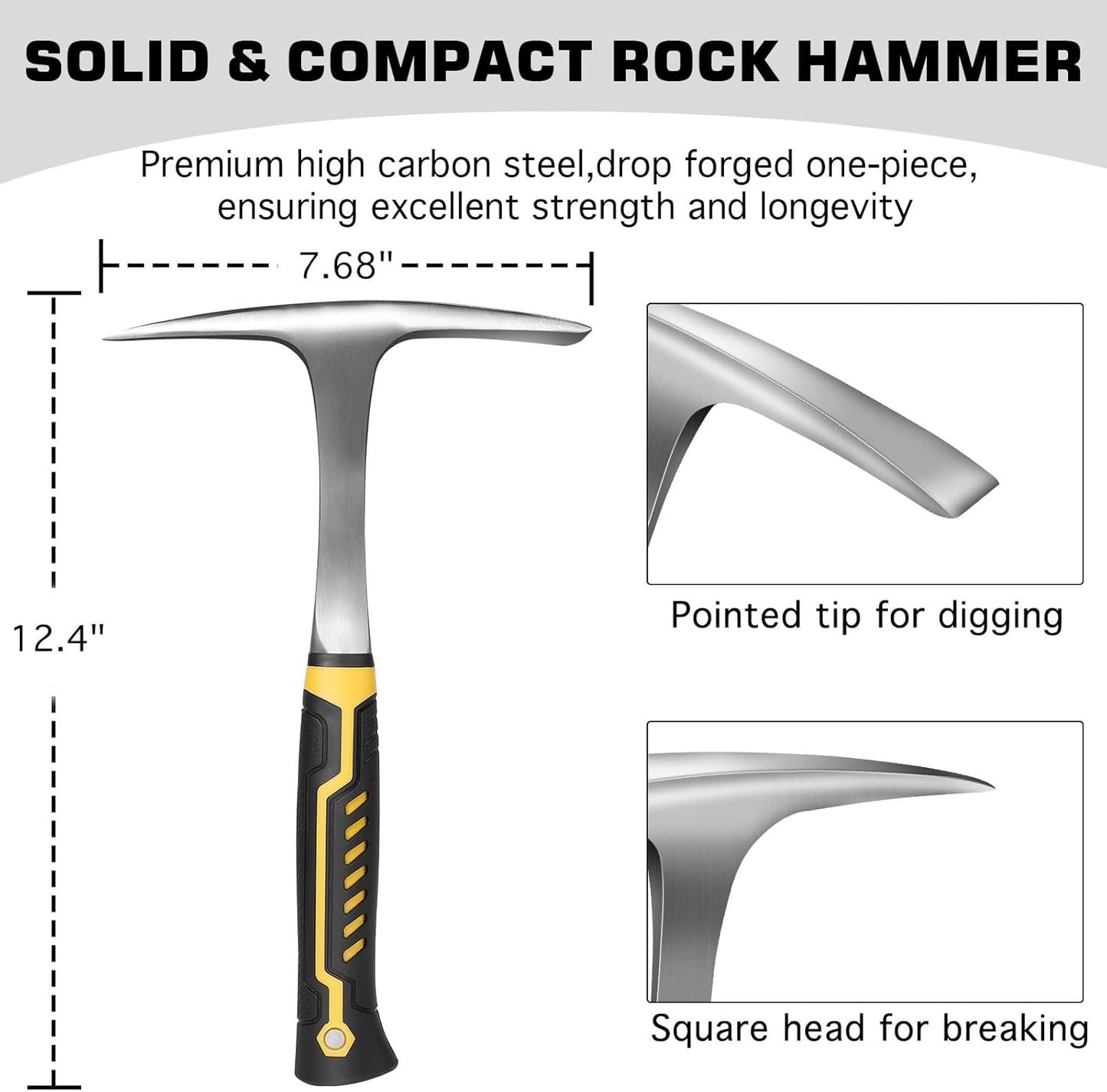 26oz Geologist Rock Pick Tool kits-12 Folding Multitool Shovel-Survival Bracelet-Safety Glasses-Jewelers Loupe-Gloves for Hounding Gold Mining Prospecting Stone Breaking Pry Rocks Loosen Soil