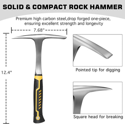 26oz Geologist Rock Pick Tool kits-12 Folding Multitool Shovel-Survival Bracelet-Safety Glasses-Jewelers Loupe-Gloves for Hounding Gold Mining Prospecting Stone Breaking Pry Rocks Loosen Soil