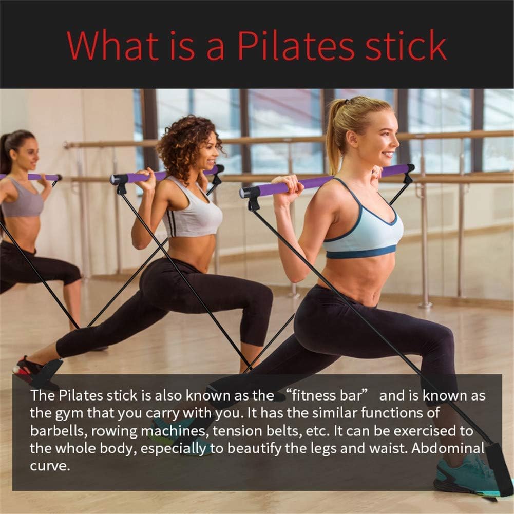 GYFHMY Bodybuilding Yoga Pilates Stick with Foot Loop - Core Strength Fitness Gym Resistance Band Bar Kit - Ideal for Home Total Body Workout, Gym, Weighlifting