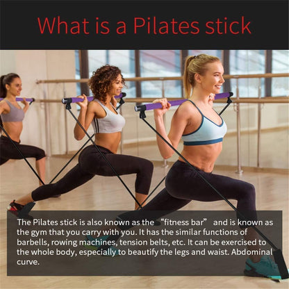 GYFHMY Bodybuilding Yoga Pilates Stick with Foot Loop - Core Strength Fitness Gym Resistance Band Bar Kit - Ideal for Home Total Body Workout, Gym, Weighlifting