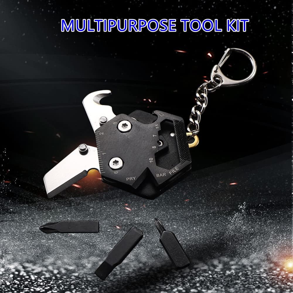 Multitool Card Key Chain - Hexagonal Kit with Micro Screw Driver Set, Allen Wrench, Rope Cutter, Knife, Ruler,Bottle Opener, Mini Folding EDC Tools for Outdoor Survival Camping Hiking Simple Repair