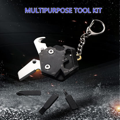 Multitool Card Key Chain - Hexagonal Kit with Micro Screw Driver Set, Allen Wrench, Rope Cutter, Knife, Ruler,Bottle Opener, Mini Folding EDC Tools for Outdoor Survival Camping Hiking Simple Repair