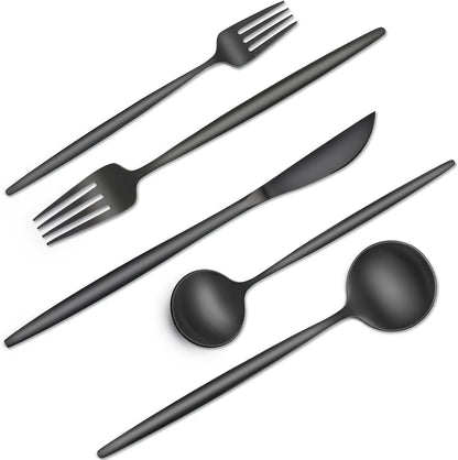 Black Silverware Set, 40pcs Stainless Steel Flatware Set for 8, Tableware Cutlery Set, Utensils for Home, Restaurant, Hotel, Include Knife Fork Spoon Set,Dishwasher Safe