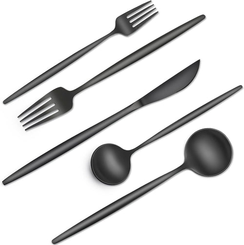 Black Silverware Set, 40pcs Stainless Steel Flatware Set for 8, Tableware Cutlery Set, Utensils for Home, Restaurant, Hotel, Include Knife Fork Spoon Set,Dishwasher Safe