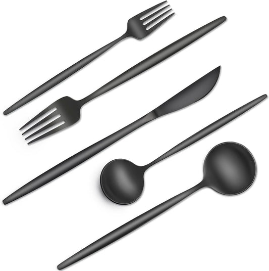 Black Silverware Set, 40pcs Stainless Steel Flatware Set for 8, Tableware Cutlery Set, Utensils for Home, Restaurant, Hotel, Include Knife Fork Spoon Set,Dishwasher Safe