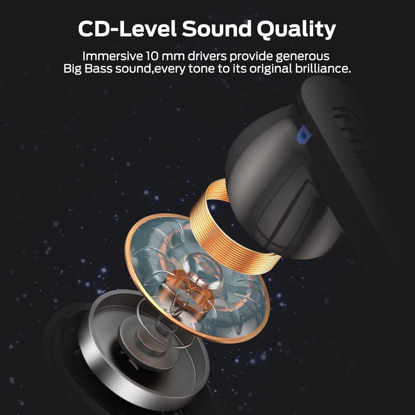 Monster N-Lite Clear Talk Wireless Earbuds Bluetooth 5.3 Headphones with CVC 8.0 Noise Reduction, IPX8 Waterproof, 60H Playtime, Fast Charging for Sport, Small, Ash Black