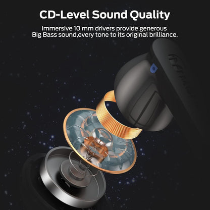 Monster N-Lite Clear Talk Wireless Earbuds Bluetooth 5.3 Headphones with CVC 8.0 Noise Reduction, IPX8 Waterproof, 60H Playtime, Fast Charging for Sport, Small, Ash Black