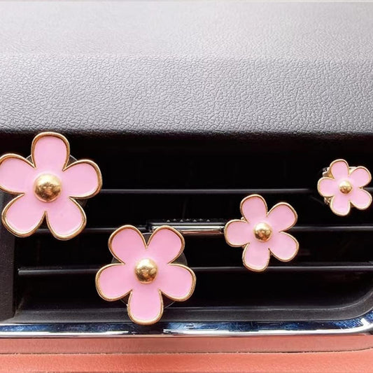 FRAINBOWZ Car Accessories for Women,4pcs Lucky Flower Vent Clip, Car Air Freshener Clip, Air Vent Clips Vent Ornament (pink)