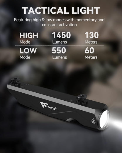 VOTATU ML40 1450 Lumens Weapon Light Compatible with M-Lok Rail Surface, Tactical Flashlight for Rifle, Strobe Function, Magnetic Rechargeable